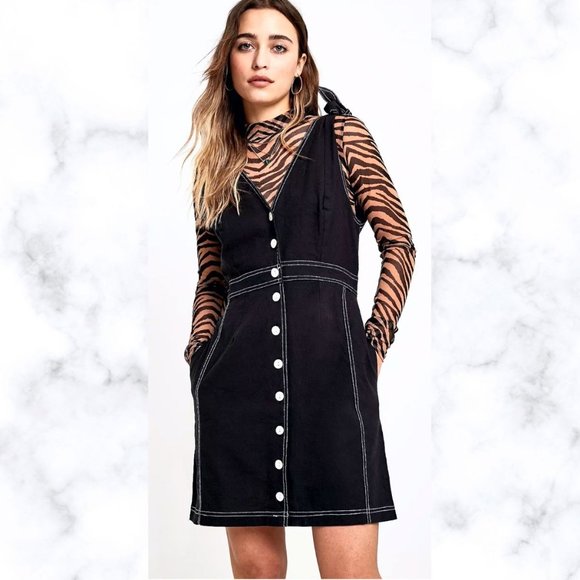 FREE PEOPLE Black London Town Overall Mini Dress Size 4 NWT - Picture 1 of 8